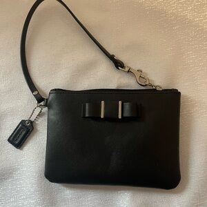 Coach Black Leather Wristlet with Bow Accent
